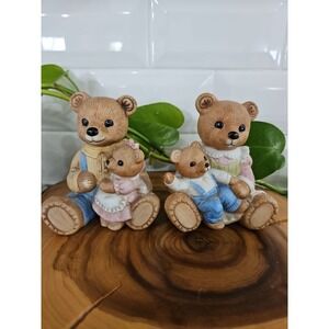 (2) Vintage HOMCO 1444 Porcelain TEDDY BEAR FIGURINES Mom Dad Kids